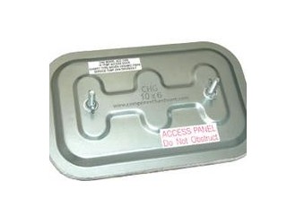 Access panels are recommended for duct systems that have obstructions that prohibit proper access for cleaning.<br>
<b>Starting at $225.00 (includes install)</b> A metal plate with a label on it.